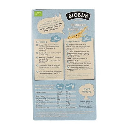 Biobim Baby rijstpapje 4 maanden bio 200 Gram