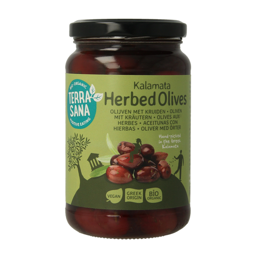 TerraSana Kalamata olijven in kruidenolie bio 345 Gram