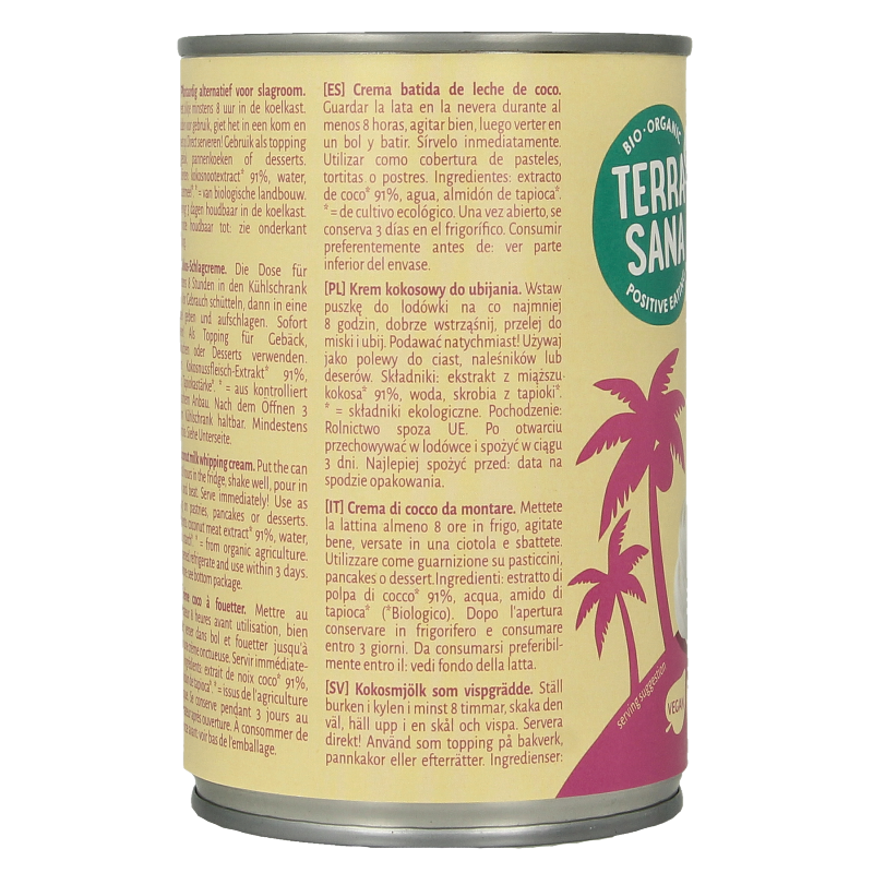 TerraSana Kokosmelk slagroom 30% vet bio 400 Milliliter