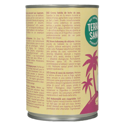TerraSana Kokosmelk slagroom 30% vet bio 400 Milliliter