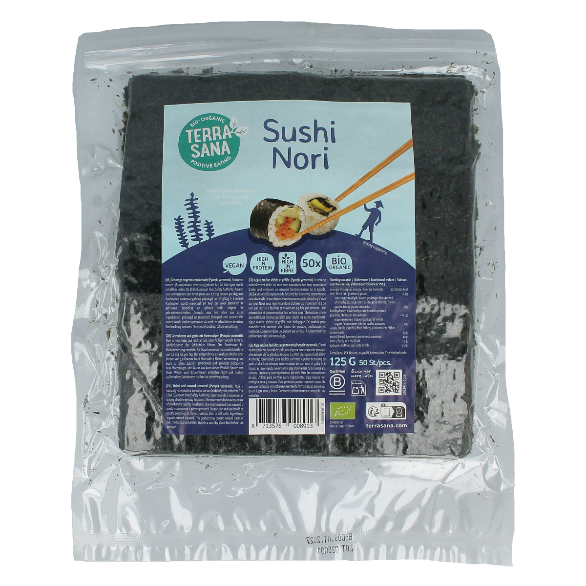 TerraSana Sushi nori geroosterd  bio 50 stuks 125.00 Gram