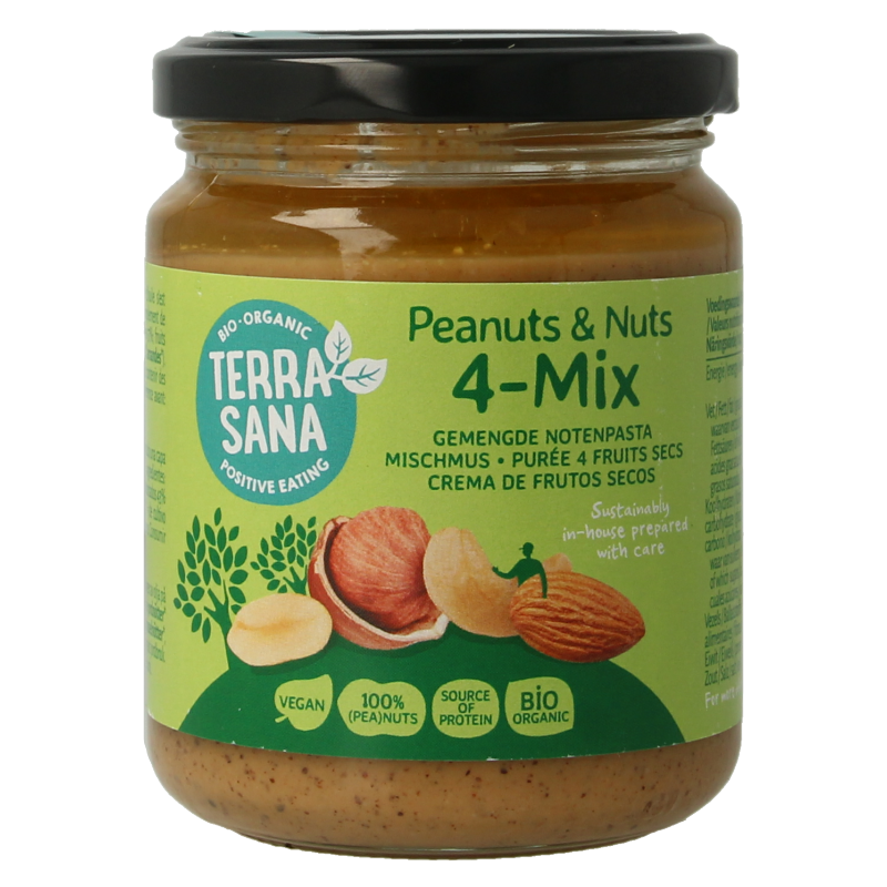 TerraSana 4 mix gemengde notenpasta zonder zout bio 250 Gram