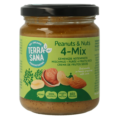 TerraSana 4 mix gemengde notenpasta zonder zout bio 250.00 Gram