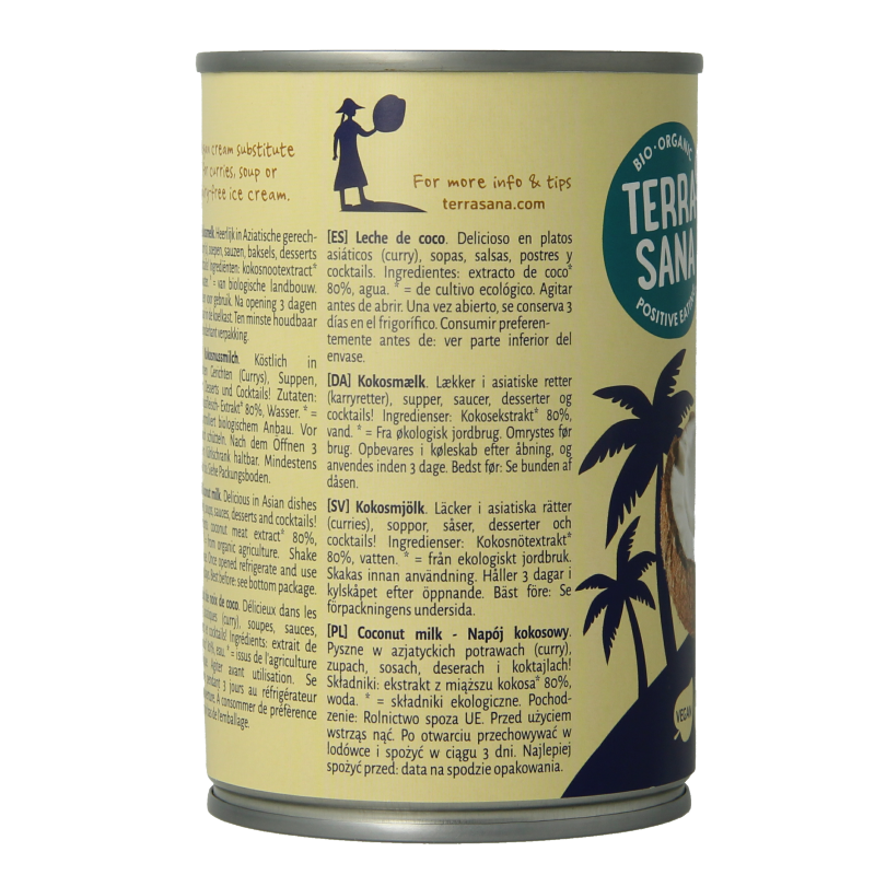 TerraSana Kokosmelk 22% vet bio 400 Milliliter