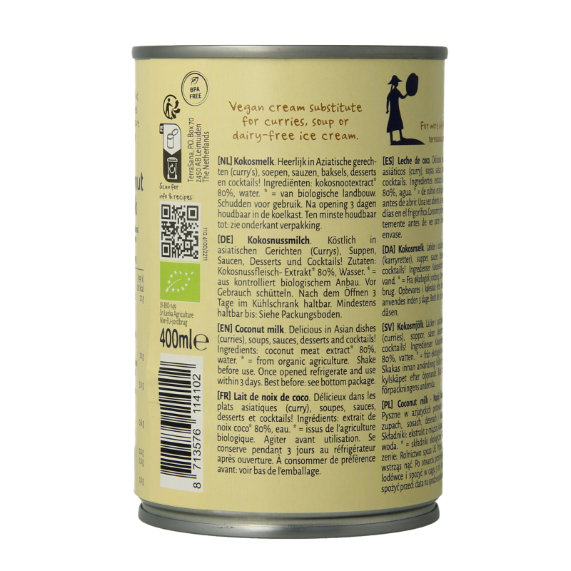 TerraSana Kokosmelk 22% vet bio 400 Milliliter