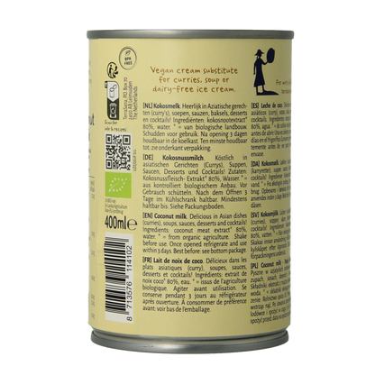 TerraSana Kokosmelk 22% vet bio 400 Milliliter
