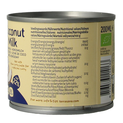 TerraSana Kokosmelk 22% vet bio 200 Milliliter