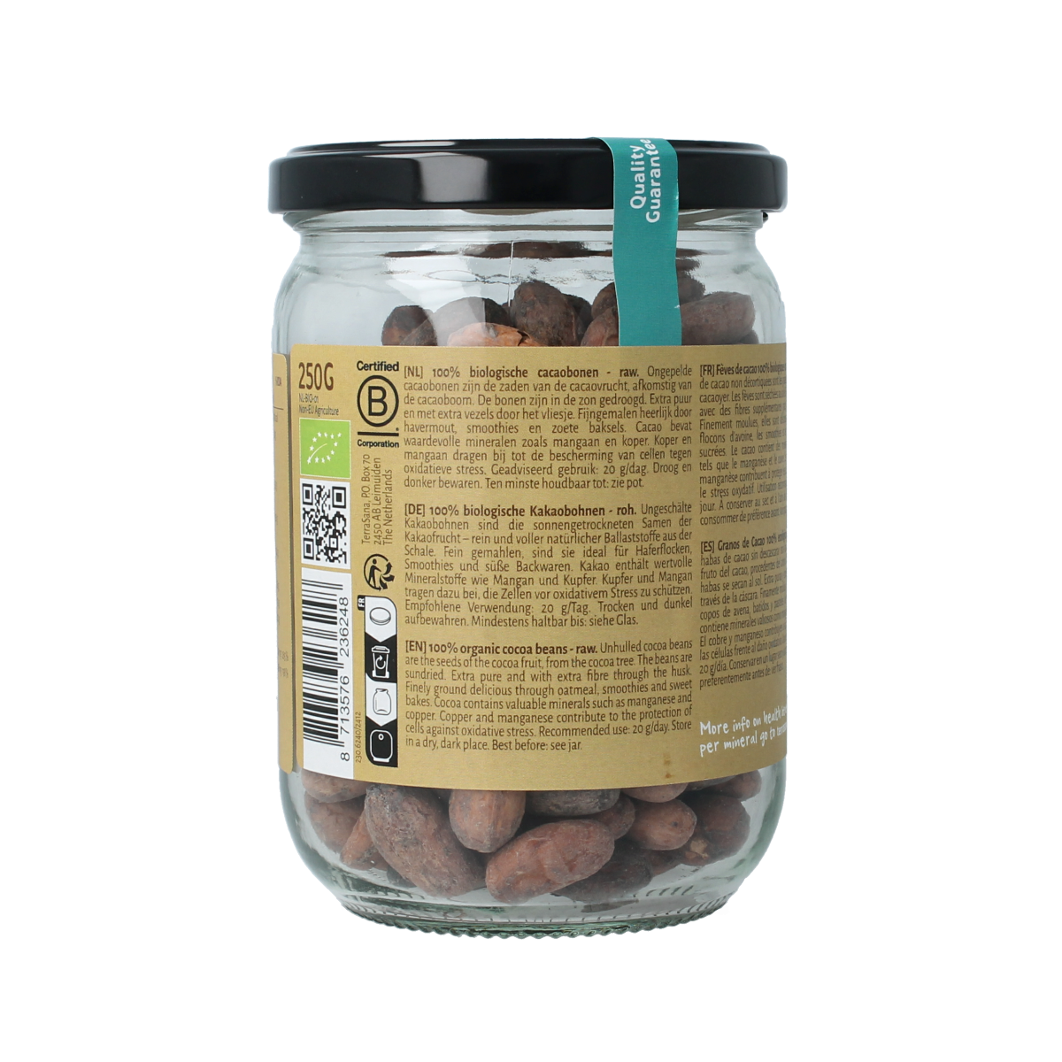 TerraSana Raw cacao bonen in glas bio 250.00 Gram