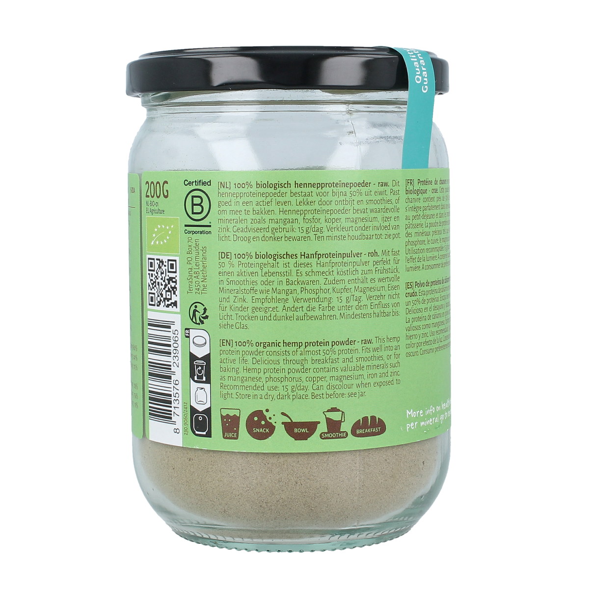 TerraSana Raw hennep protein poeder in glas bio 200.00 Gram