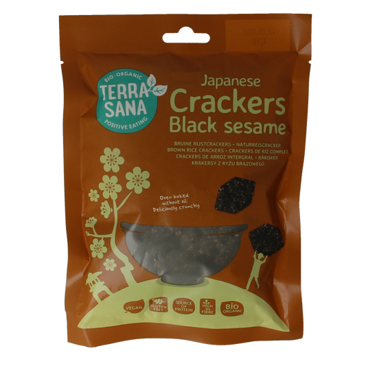 TerraSana Japanse bruine rijstcrackers zwarte sesam bio 60 Gram
