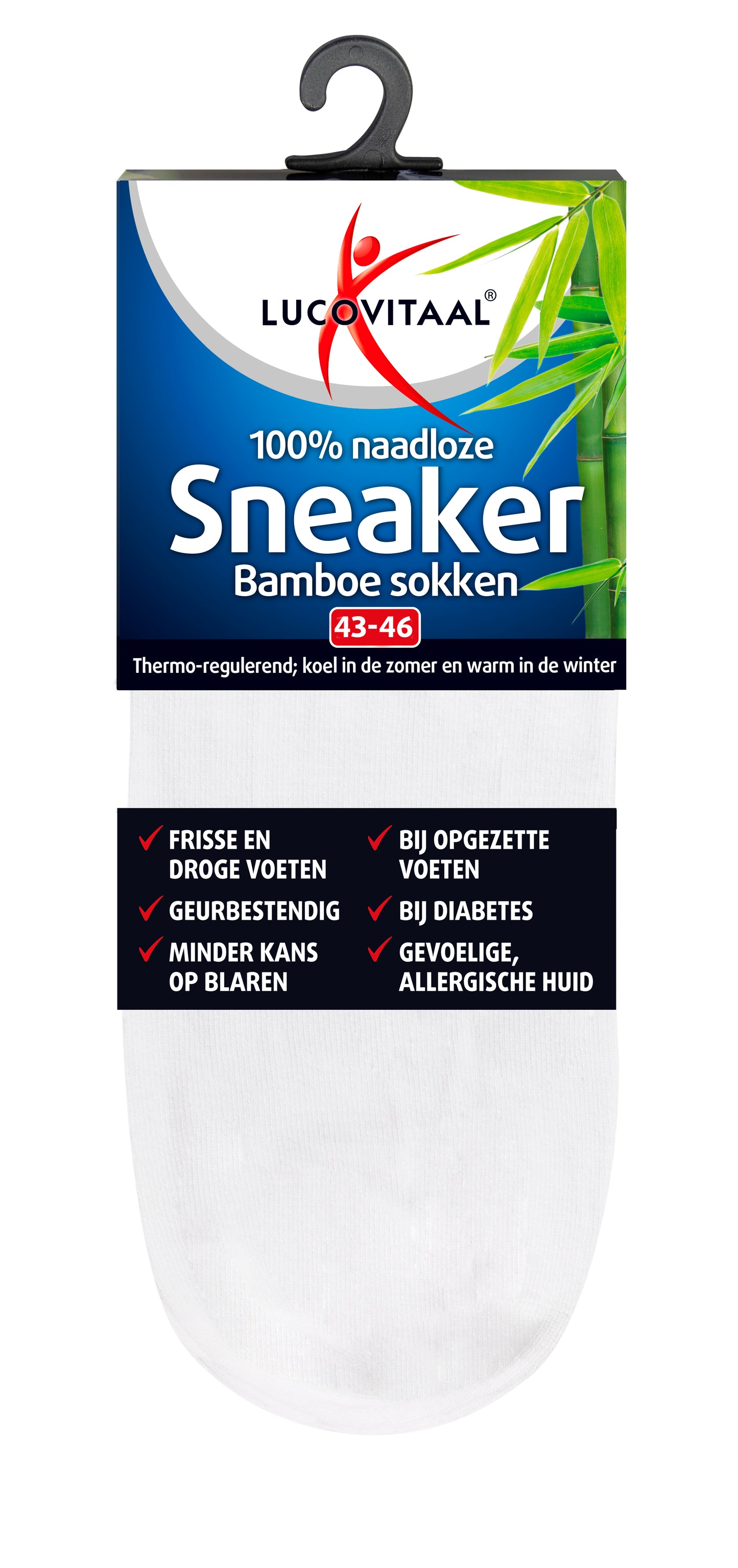 Lucovitaal Bamboe sneakersok wit maat 43-46 1 Paar