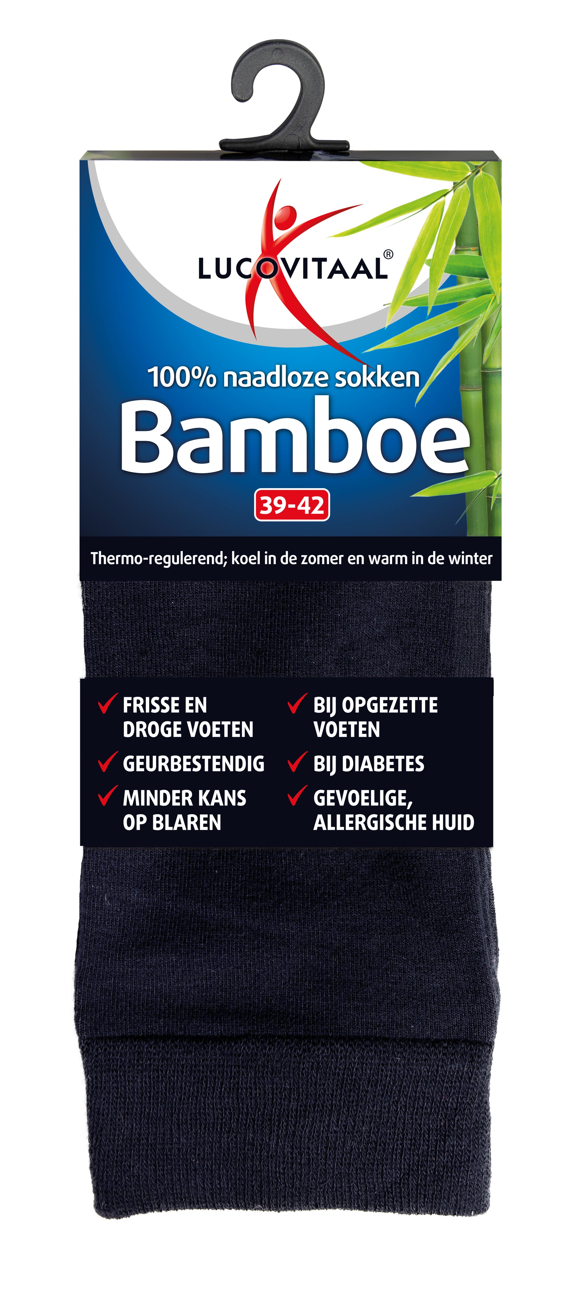 Lucovitaal Bamboe sok lang blauw  maat 39-42 1 Paar