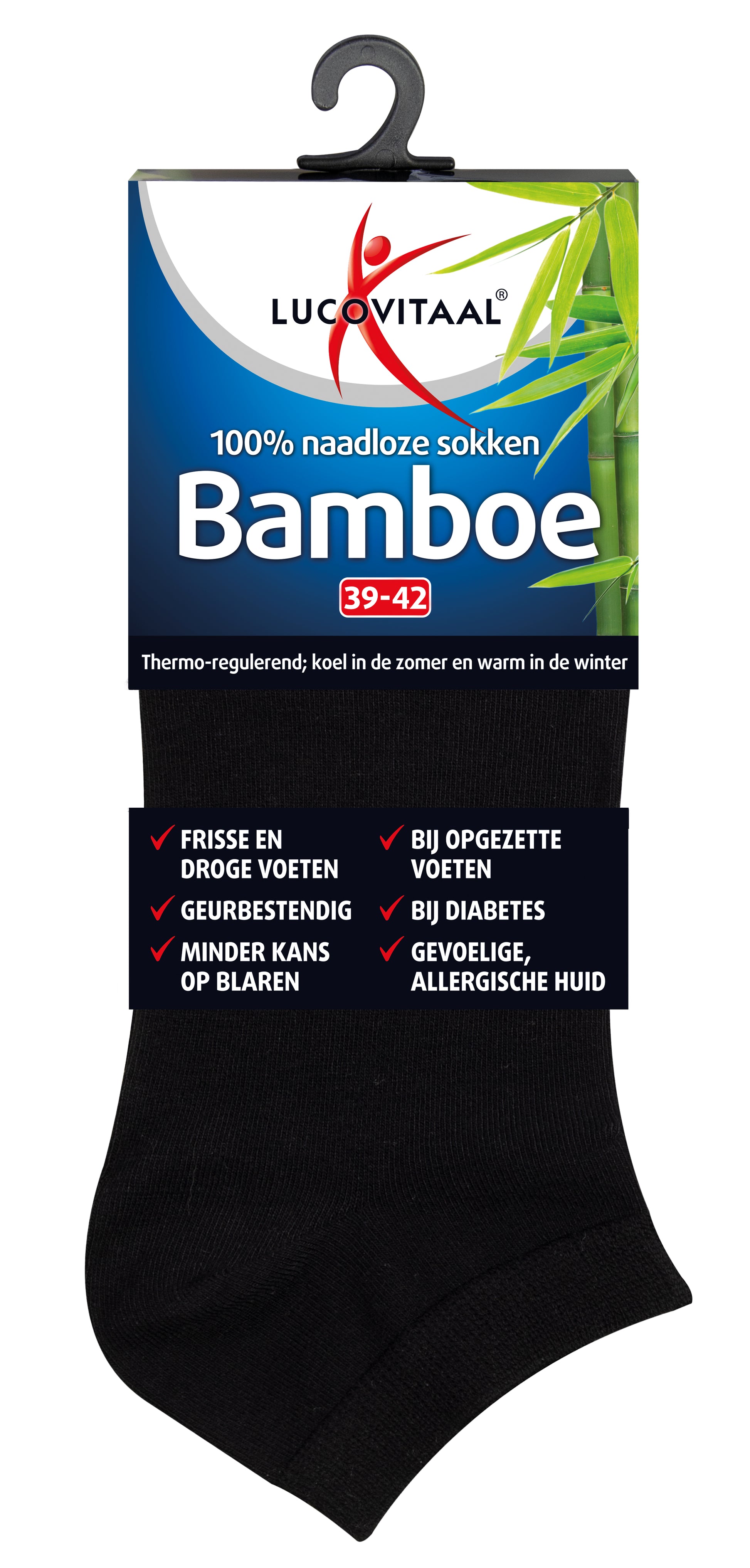Lucovitaal Bamboe enkelsok zwart  maat 39-42 1.00 Paar