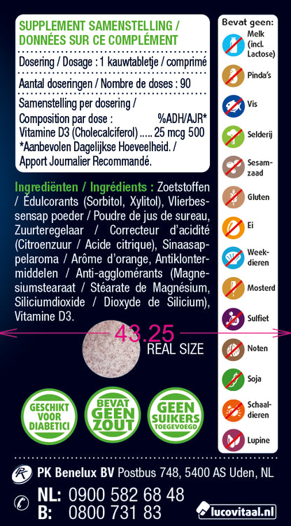 Lucovitaal Vitamine D3 25mcg 90.00 Kauwtabletten