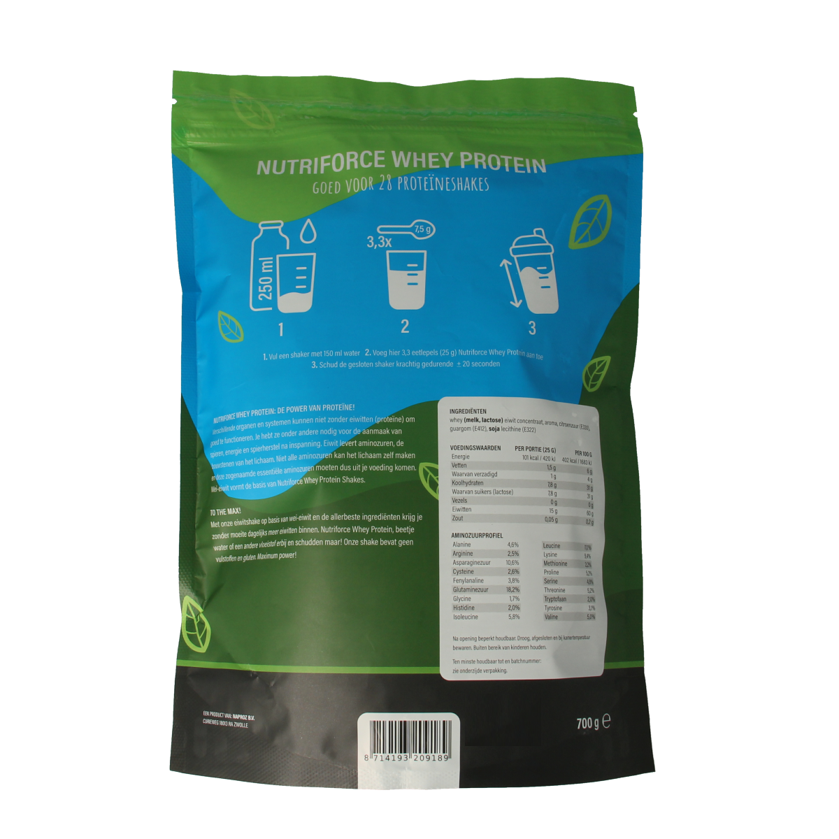 Nutriforce Whey proteine vanillesmaak 700.00 Gram