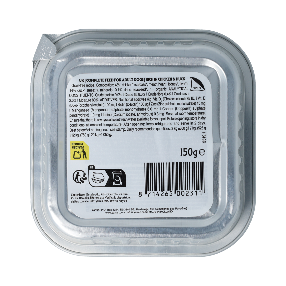 Yarrah Yarrah BIO Dog Pate with Duck & Seaweed 150g 150.00 Gram