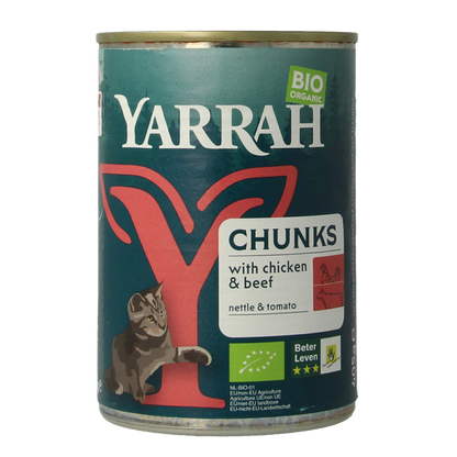 Yarrah Kattenvoer chunks met kip en rund bio 405 Gram