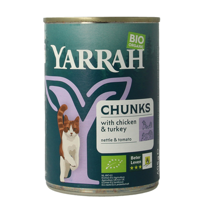 Yarrah Kattenvoer chunks kip kalkoen in saus bio 405.00 Gram