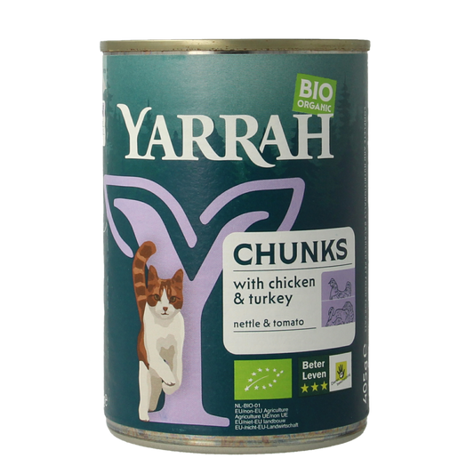 Yarrah Kattenvoer chunks kip kalkoen in saus bio 405.00 Gram