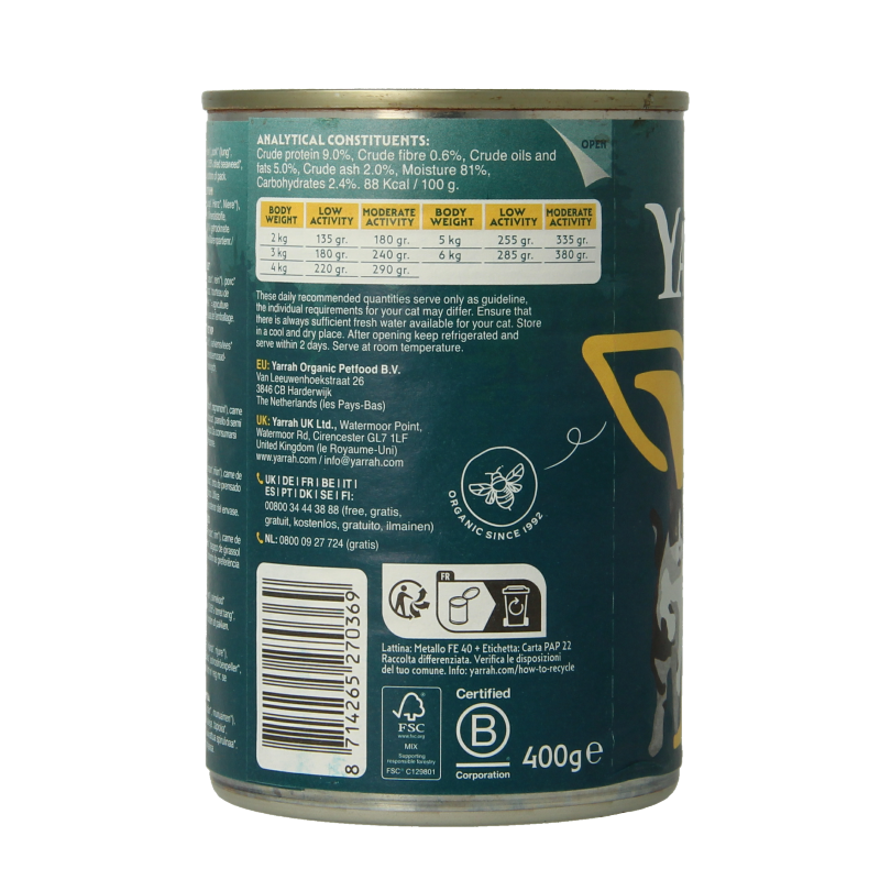 Yarrah Kat pate met kip bio 400 Gram