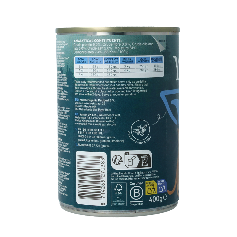 Yarrah Kat pate met vis bio 400 Gram
