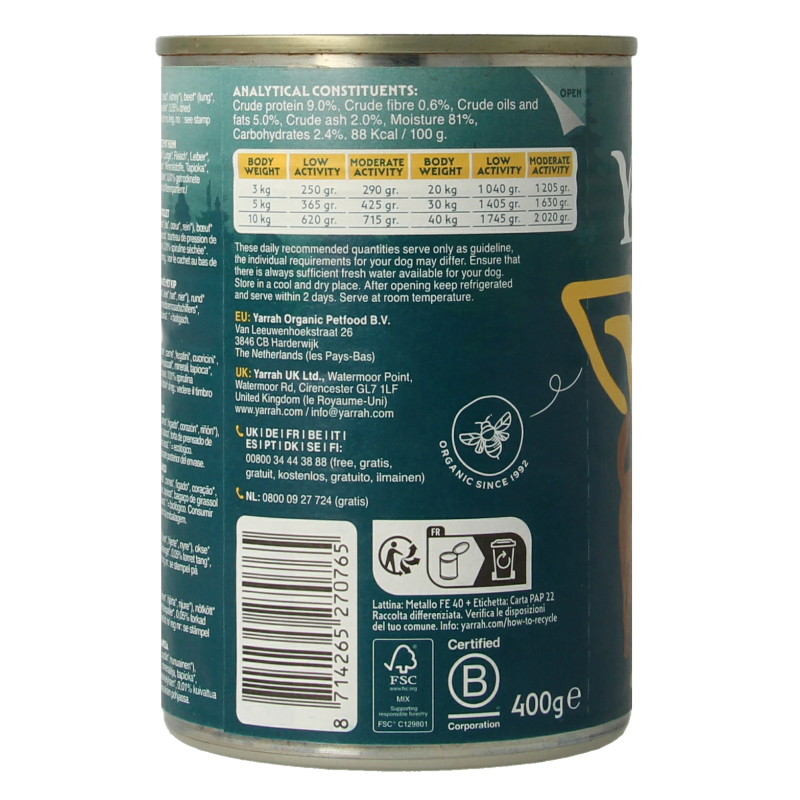 Yarrah Hond pate met kip bio 400 Gram