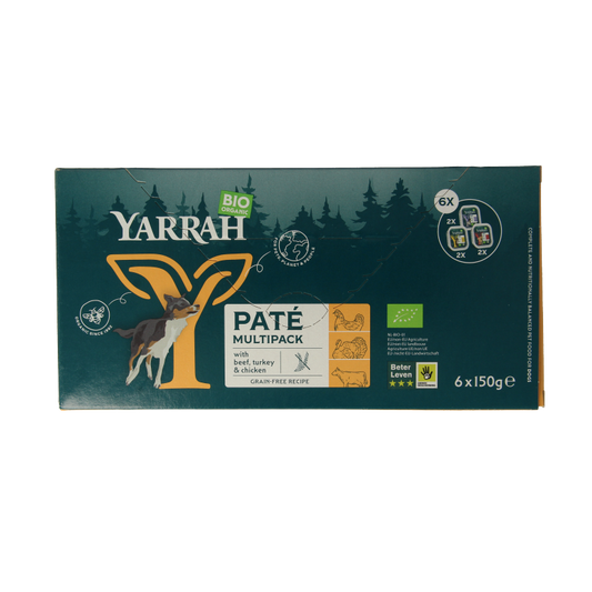 Yarrah Hondenvoer multipack pate kip rund kalkoen bio 150 Gram