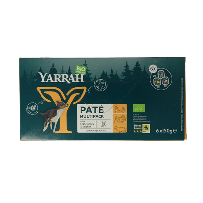 Yarrah Hondenvoer multipack pate kip rund kalkoen bio 150.00 Gram