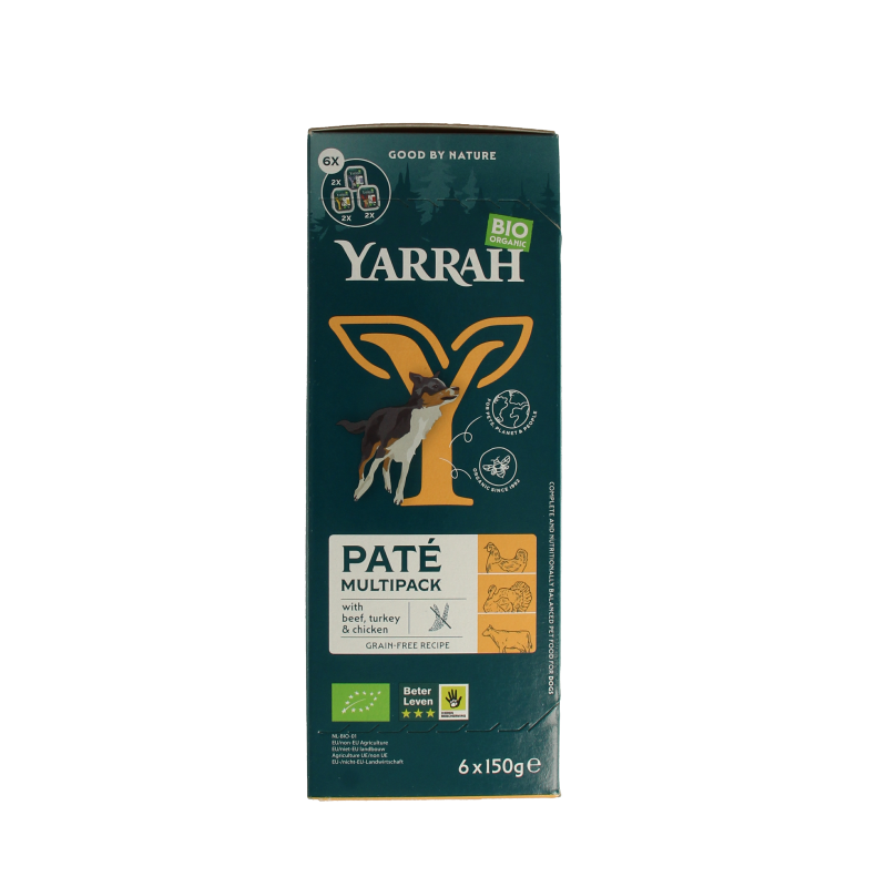 Yarrah Hondenvoer multipack pate kip rund kalkoen bio 150 Gram