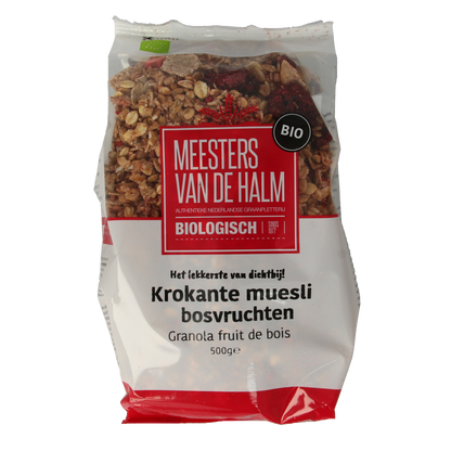 De Halm Muesli krokant bosvruchten bio  500 Gram