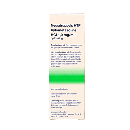 Healthypharm Neusdruppels HTP Xylometazoline HCl 1mg/ml 10 Milliliter