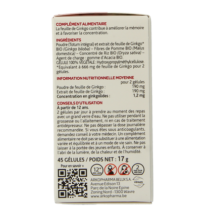 Arkocaps Ginkgo bio 45.00 Capsules