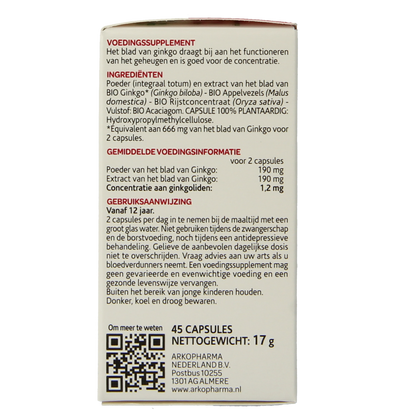 Arkocaps Ginkgo bio 45.00 Capsules