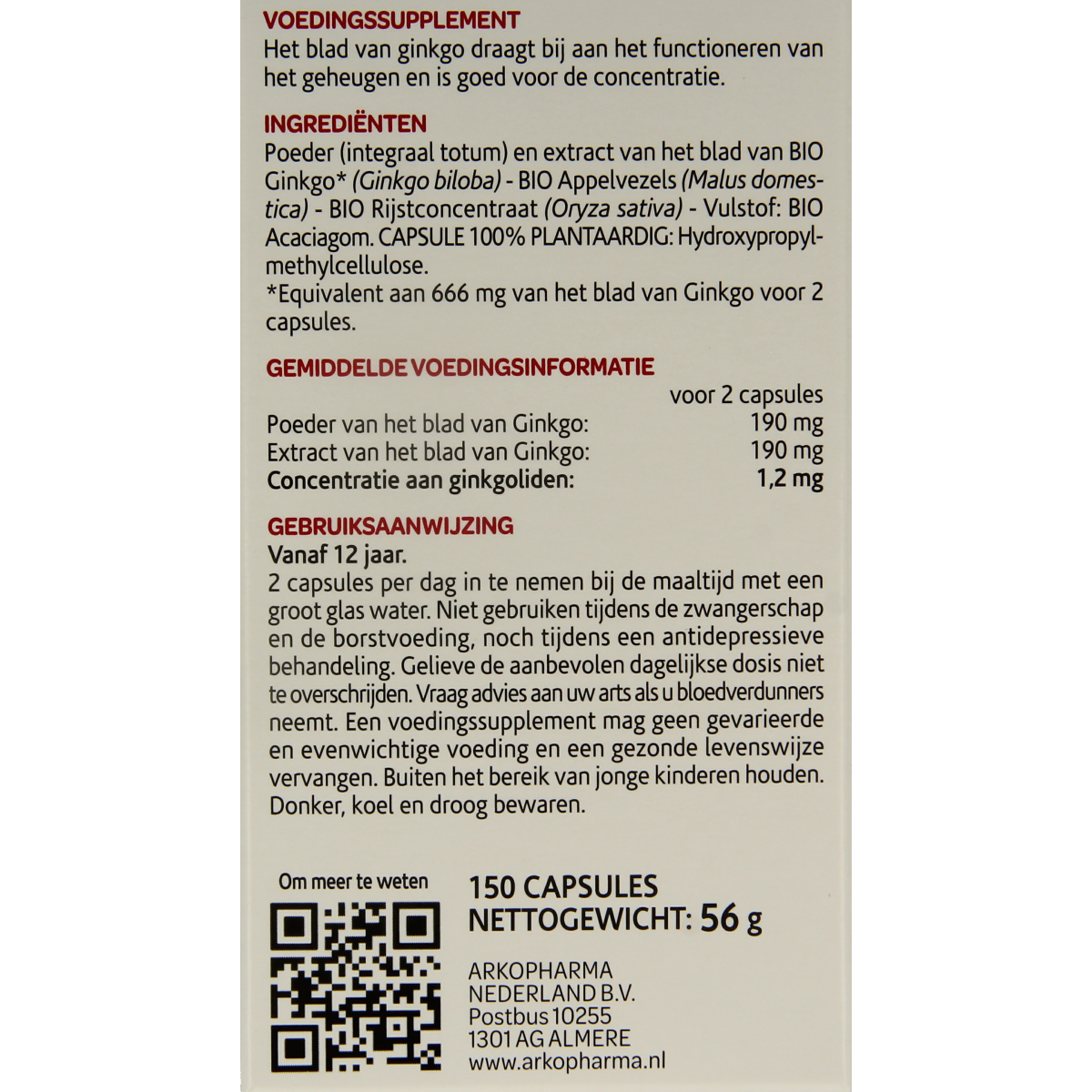Arkocaps Ginkgo bio 150.00 Capsules