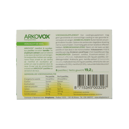 Arkovox Menthol eucalyptus keelpastilles 8 Pastilles