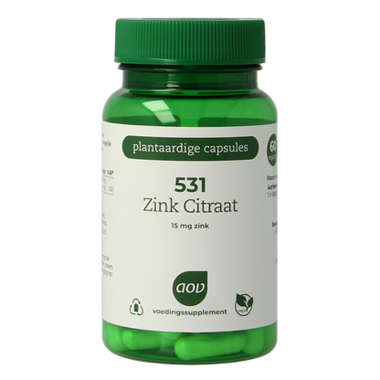 AOV 531 Zink citraat 15mg 60.00 Vegetarische capsules