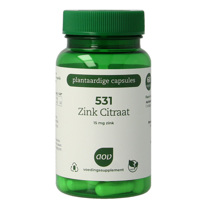 AOV 531 Zink citraat 15mg 60 Vegetarische capsules