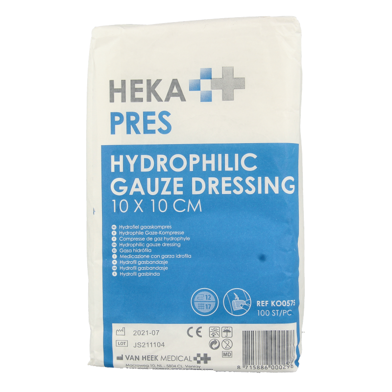 Hekapres Hydrofiele gaaskompres 10 x 10cm 100 Stuks