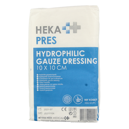 Hekapres Hydrofiele gaaskompres 10 x 10cm 100 Stuks