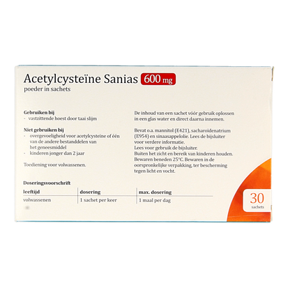 Sanias Acetylcysteine 600mg sachets 3 gram 30 Sachets
