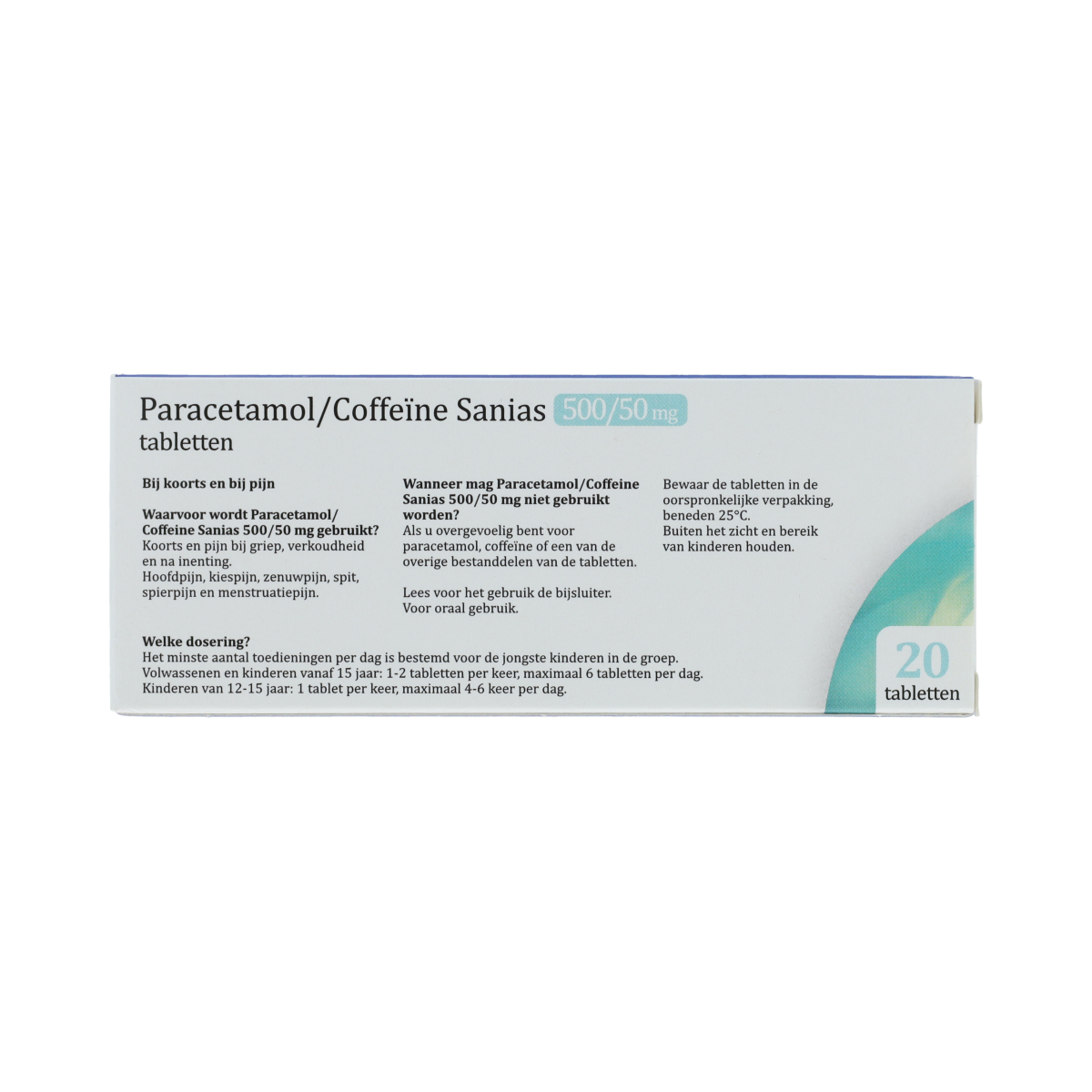 Sanias PARACETAMOL/COFFEINE SANIAS TABLET 500/50 MG AV 20.00 Stuks