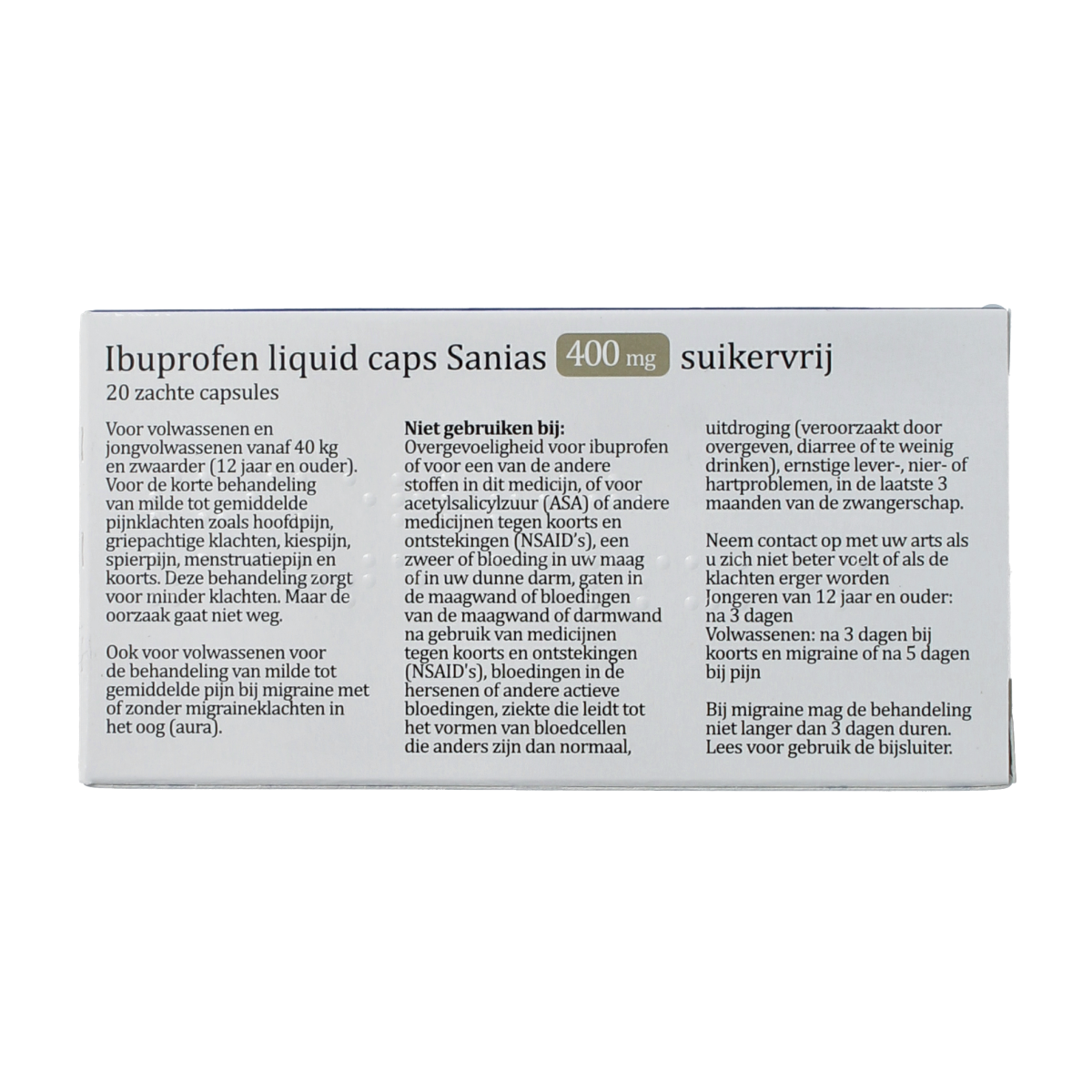 Sanias Ibuprofen liquid 400mg suikervrij 20.00 Capsules
