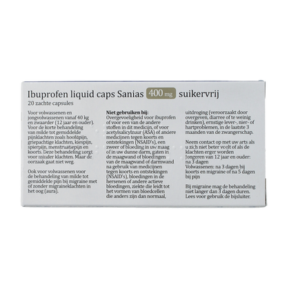 Sanias Ibuprofen liquid 400mg suikervrij 20.00 Capsules