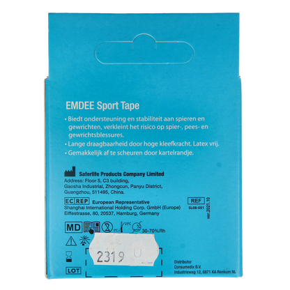 Emdee Sport tape 3.8cm x 10m wit 1.00 Stuks