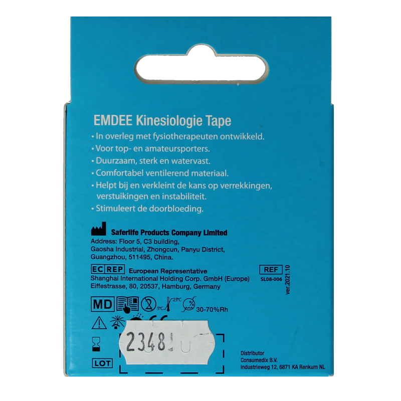 Emdee Kinesio tape licht blauw non cut 1 Rol