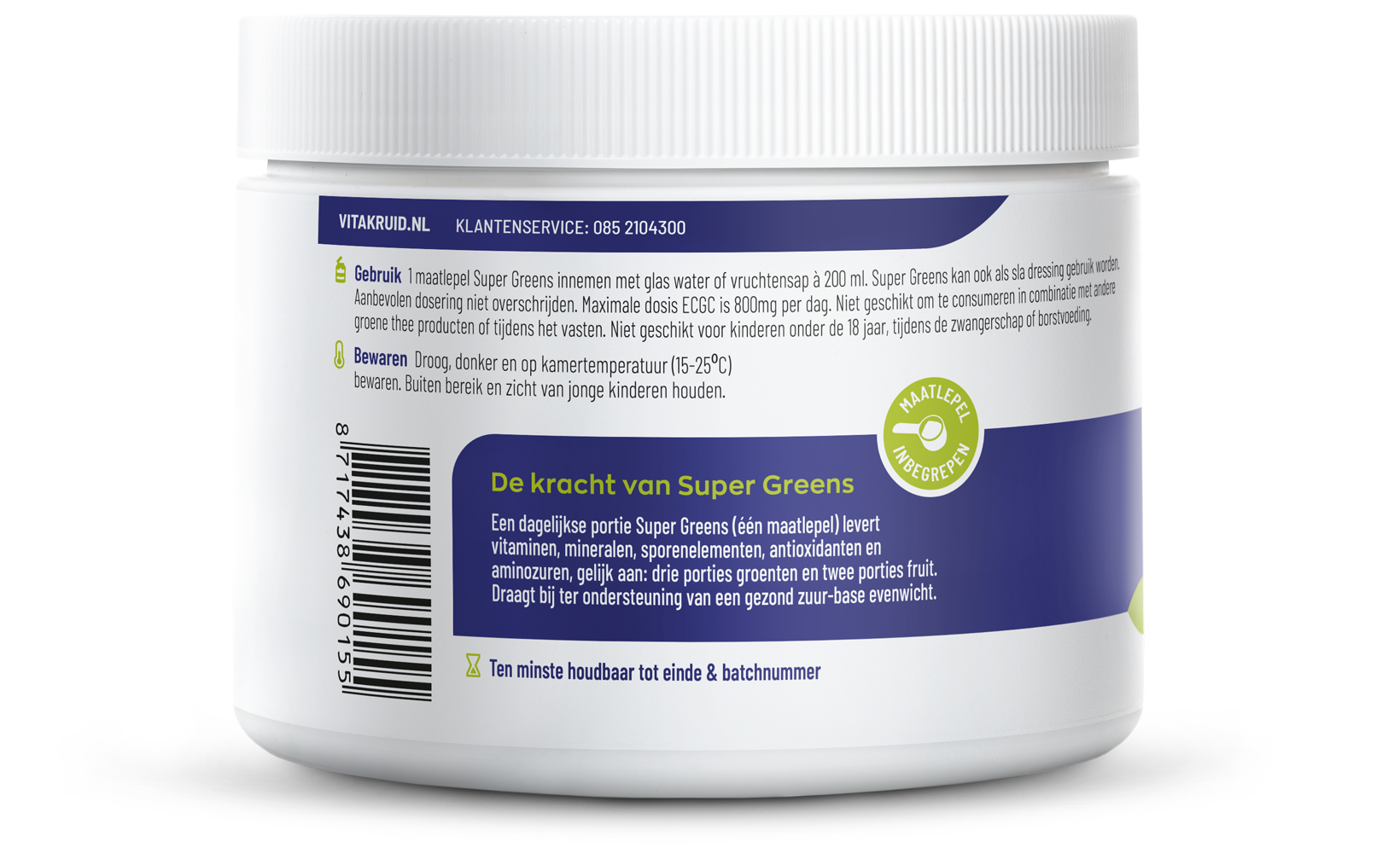 Vitakruid Super Greens 25 nutrienten oa probiotica & enzymen 220 Gram