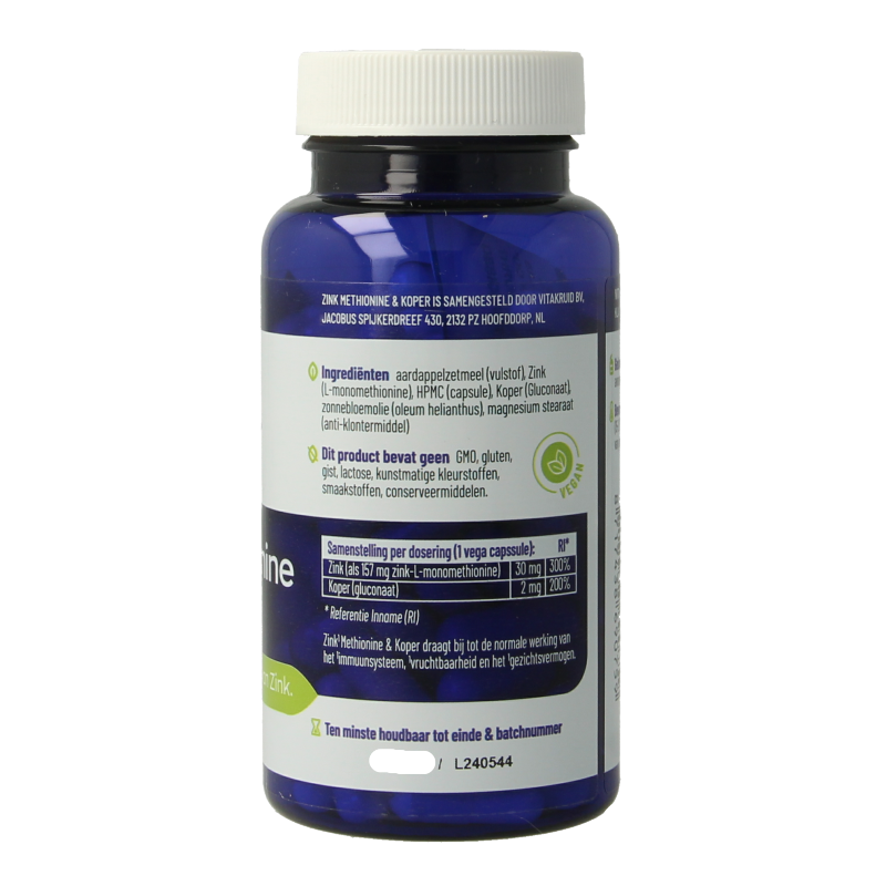 Vitakruid Zink Methionine & Koper Gluconaat 90 Vegetarische capsules