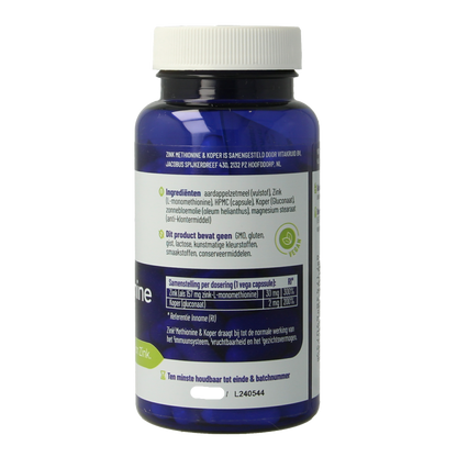 Vitakruid Zink Methionine & Koper Gluconaat 90 Vegetarische capsules
