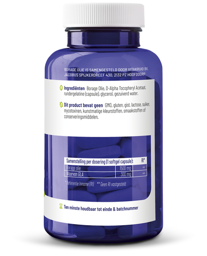 Vitakruid Borage Olie 1500mg GLA 300mg uit plantaardige bron 60 Softgels