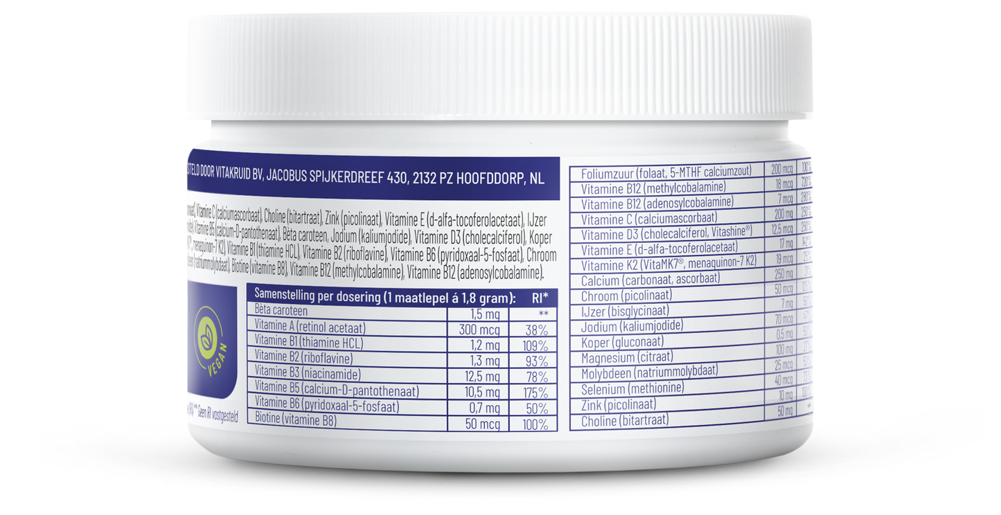 Vitakruid Multi Basis Vegan poeder met natuurlijke vormen 163.00 Gram